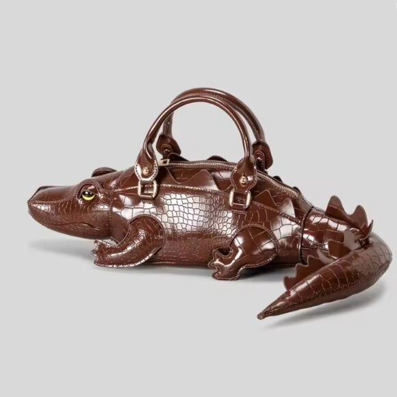 🖤 Crocodile Patent Leather Shaped Handbag w/strap Novelty Statement! - Picture 7 of 7